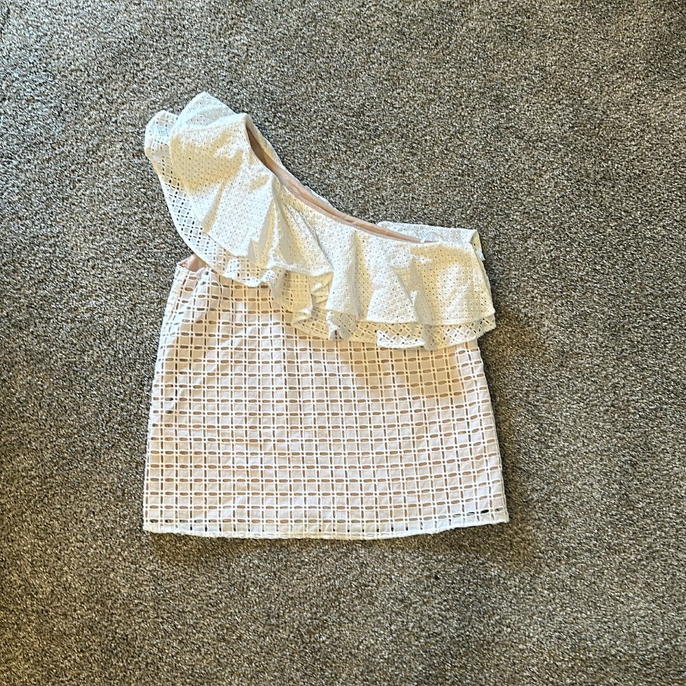 J.Crew White Eyelet One Shoulder Top